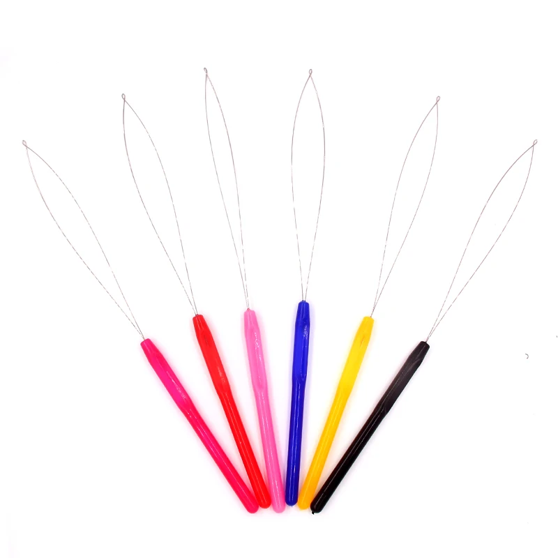 

New 1PC Plastic Crochet Hook Pulling Needle Loop Threader Tool for I tip Hair Extension Micro Ring Tools 6 Colors