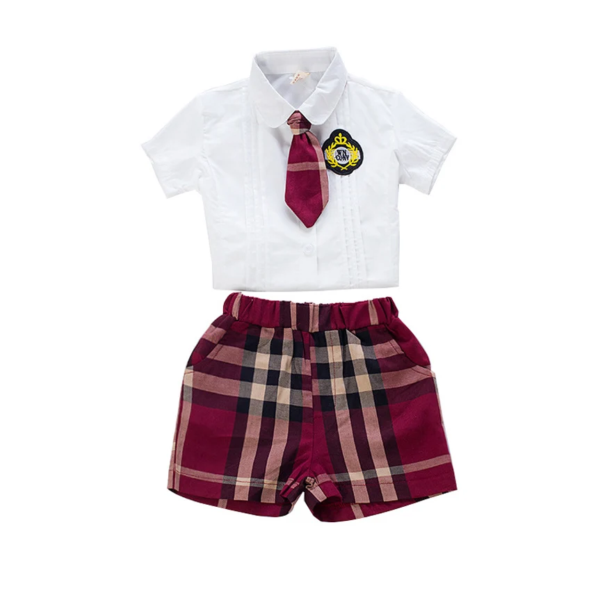 Boy set Клетчатая юбка, 90 до 130 см Милая японская Корейская версия, унисекс, Детская школьная форма для мальчиков и девочек, хор, сценическая одежда танцевальные костюмы - Цвет: Boy set