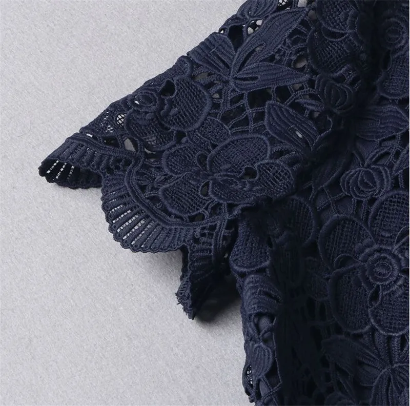 Slash Robe Neck Femme Dark Blue Women Summer 2020 Short Sleeve Elegant Dress Lace Slim Woman Dresses Large Sizes FYY562 | Женская одежда