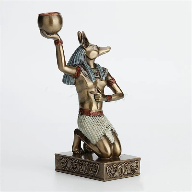 

Creative Ancient Egypt Figure Anubis Left Hand Candlestick Art&Craft Home Living Room Office Desktop Statue Ornament M3866