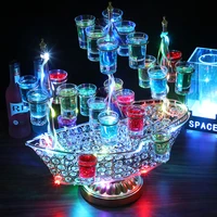 thrisdar rechargeable boat shape 24 hole cocktail cup holder stand vip service shot glass display wine glass rack party decor
