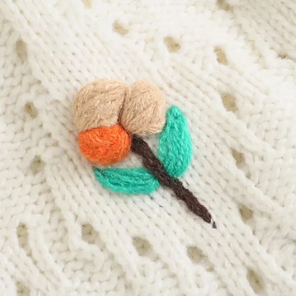 

Women Sweater 2021 Fashion Sweet Flowers Crochet Flowers Knitted Cardigan Female Single-Breasted Long Sleeve Sweater Vintage