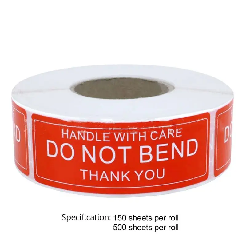 

150 & 500 Pcs/Roll Warning Sticker Handle With Care DO NOT BEND Remind Labels G92E