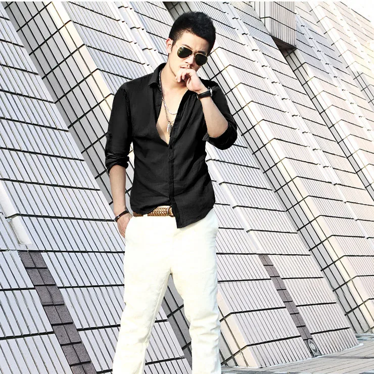 

2020 Autumn New Solid Plus Size Shirts Cotton Linen Men Shirt Long Sleeve Summer Style Shirts Sexy Slim Fit Men Clothes