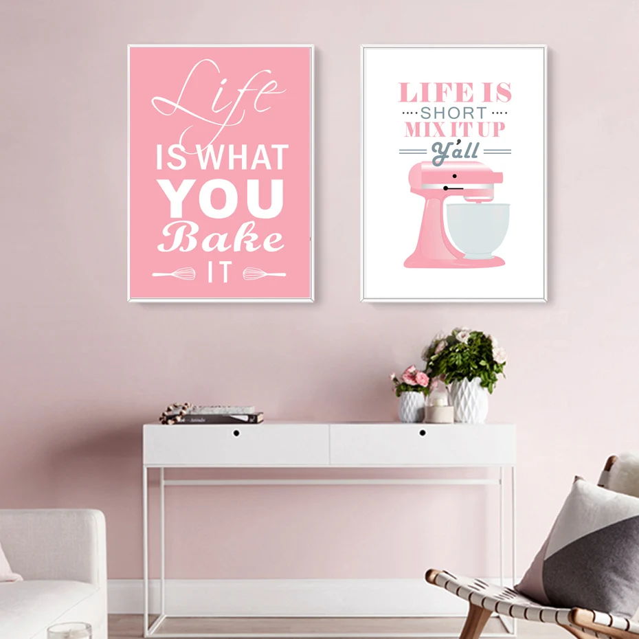 

Nordic Modern Kitchen Poster And Prints Life Quote Wall Art Canvas Painting Print Mother GiftPink Art Pictures Home Decor