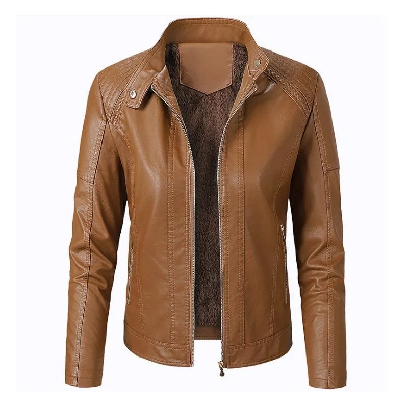 

Women's PU Faux Leather Jacket Cashmere Hood Hat Detachable Short Leather Jacket Fashion Warm Motorcycle Jacket Outwear Female