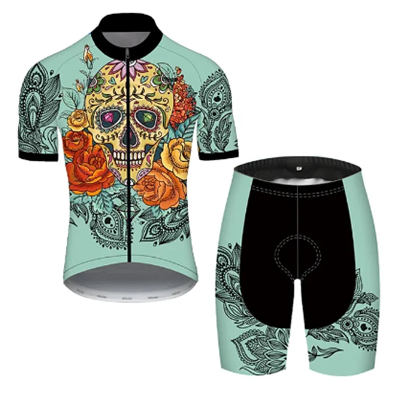 

Летняя мужская веломайка с коротким рукавом и шорты-комбинезон, дышащая быстросохнущая Спортивная одежда для велоспорта с рисунком черепа
