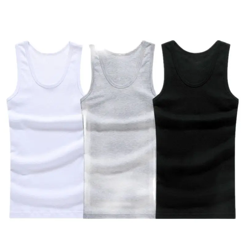 

3pcs/lot Cotton Mens Underwear Sleeveless Tank Top Solid Muscle Vest Undershirts O-neck Gymclothing T-shirt men's vest