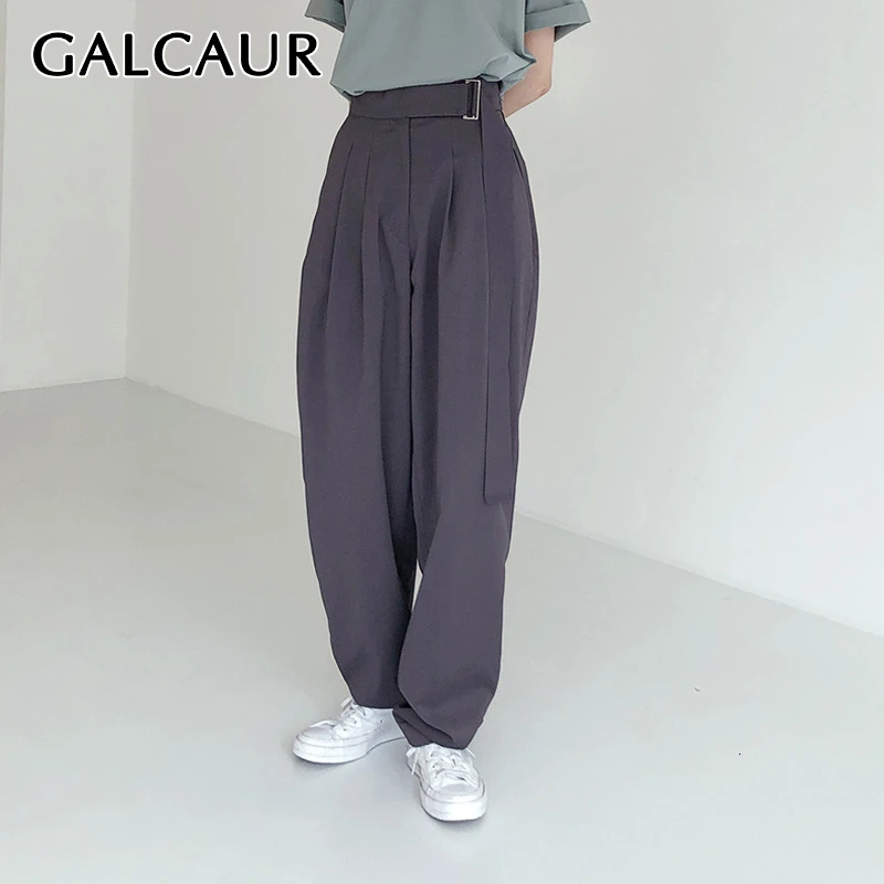 Женский винтажный костюм с рюшами GALCAUR брюки высокой талией и поясом