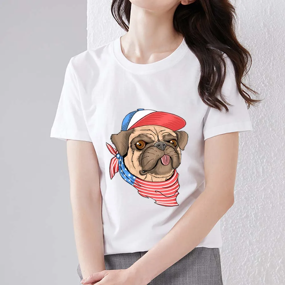 

T-shirt Classic Fashion Trend Women's Casual Basic Models Wild Dog Print Pattern O-neck Slim Ladies Commuter Comfortable Top