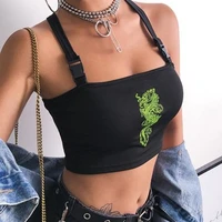 2021 fashion crop top women sexy hot summer buckle vest boob tube crop top bralet sheer dragon embroidery stylish cami tank top