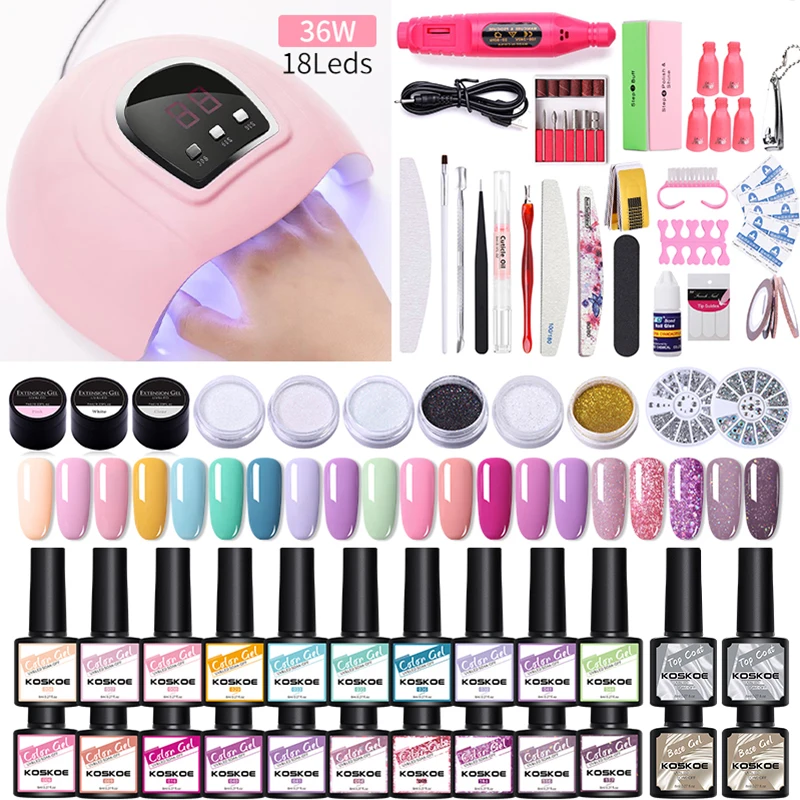 

KOSKOE Nail Set With 36W UV Dryer Lamp Kit 10/20 Bottle Nail Polish Gel Set Nail Drill Machine Nail Tools Glitter Nail Full Set