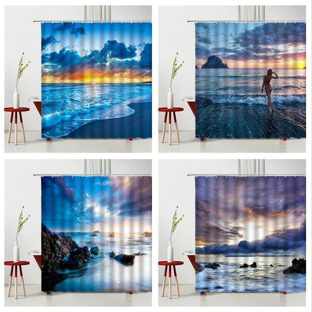 

Scenery Shower Curtain Seaside Belle Bathroom Furniture Supplies Bath Curtains Waterproof Screens Bathroom Decor Multiple Size