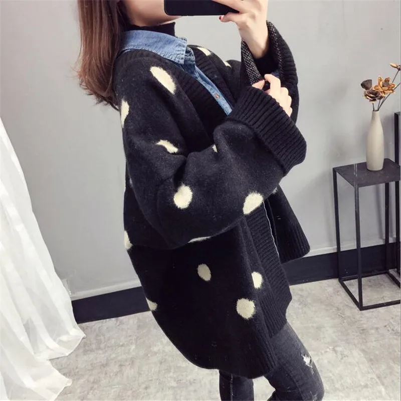 2019 early spring short women sweater loose full sleeve new wave point knit cardigan coat shirt student |