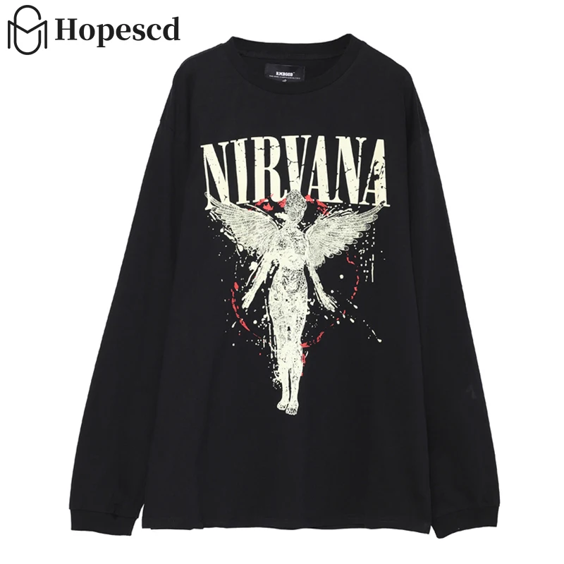 Рок-группы Nirvana Ангел в стиле хип-хоп с принтом виде Для мужчин футболка Harajuku
