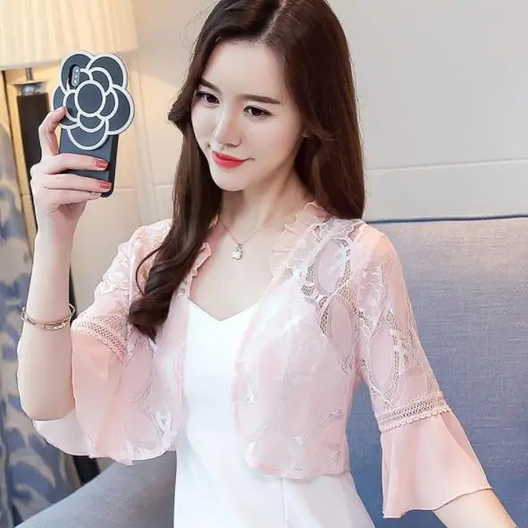 2020 Весенняя новинка женский жакет короткий рукав кружевной однотонный