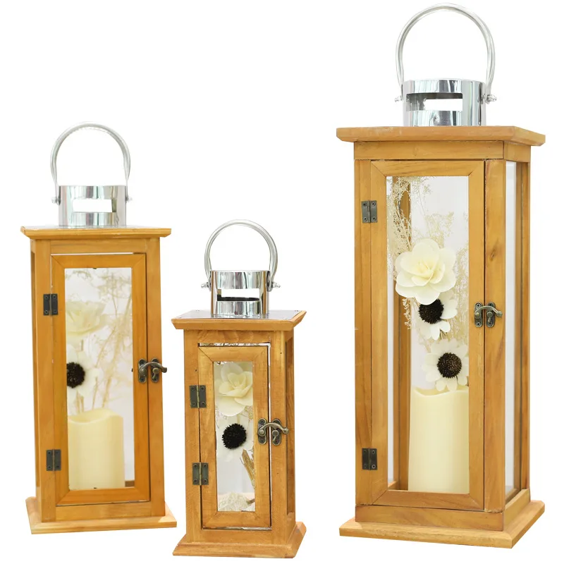 Большой ретро стеклянный подсвечник деревянная ветрозащитная ветровая лампа