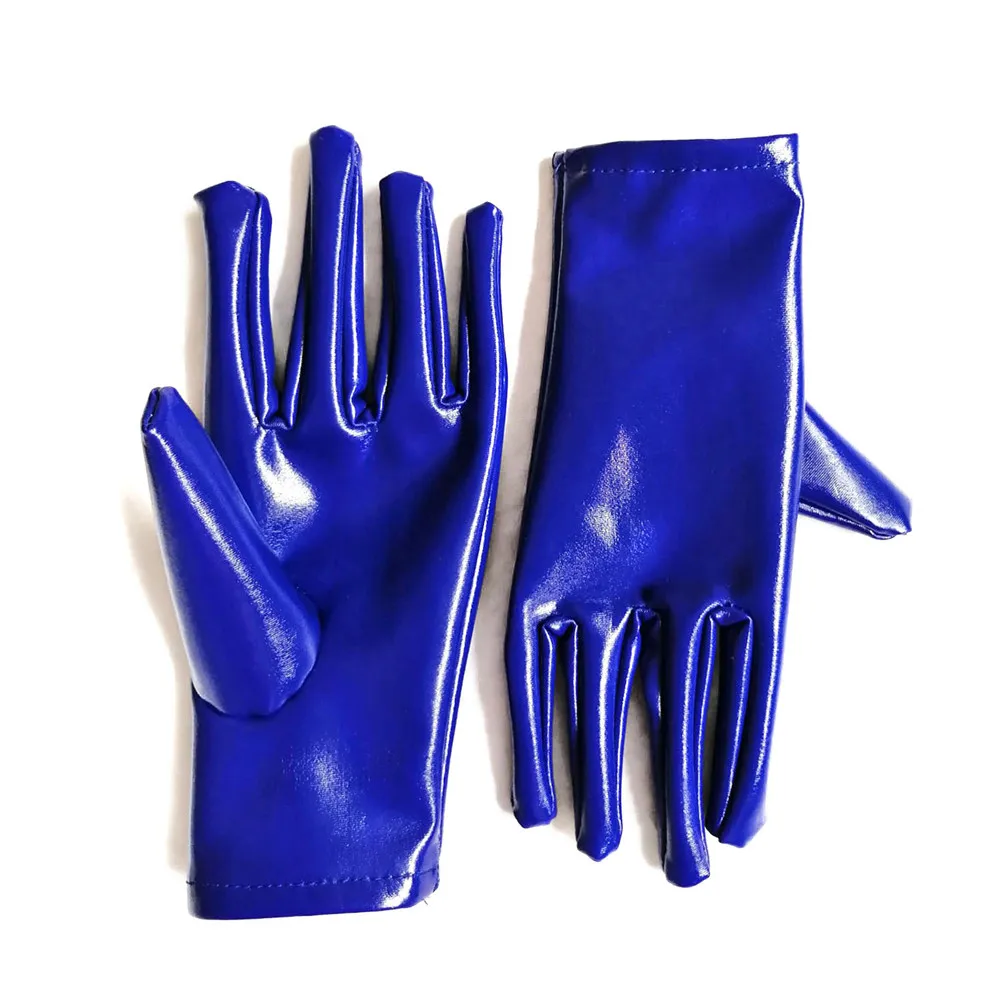 Короткие блестящие перчатки из искусственной кожи для взрослых влажного вида в