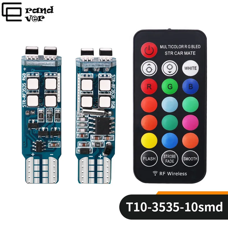 2 шт. W5W Led T10 194 led силиконовый RGB цветной с радиочастотным беспроводным пультом