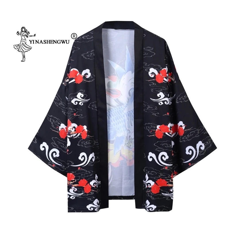 Yukata женский кимоно кардиган мужской традиционное японское кимоно рубашка костюм косплей китайский стиль мужской Дракон Карп принт пальто
