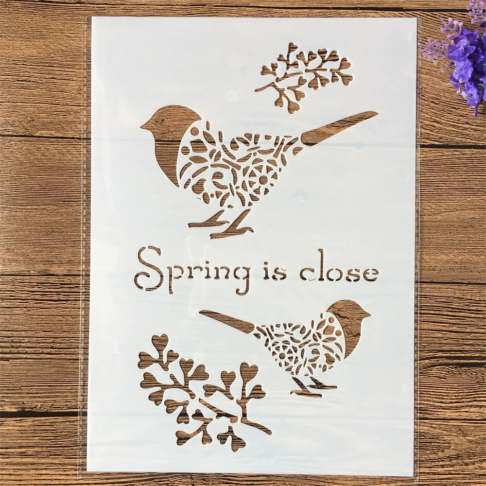 

29cm A4 Spring is Close Birds DIY Layering Stencils Wall Painting Scrapbook Coloring Embossing Album Decorative Template