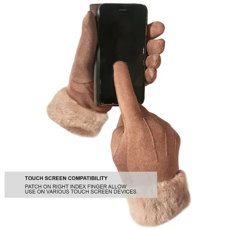 

Women Ladies Faux Liner Suede Warm Cosy Winter Soft Faux Fur Cuff Gloves Casual