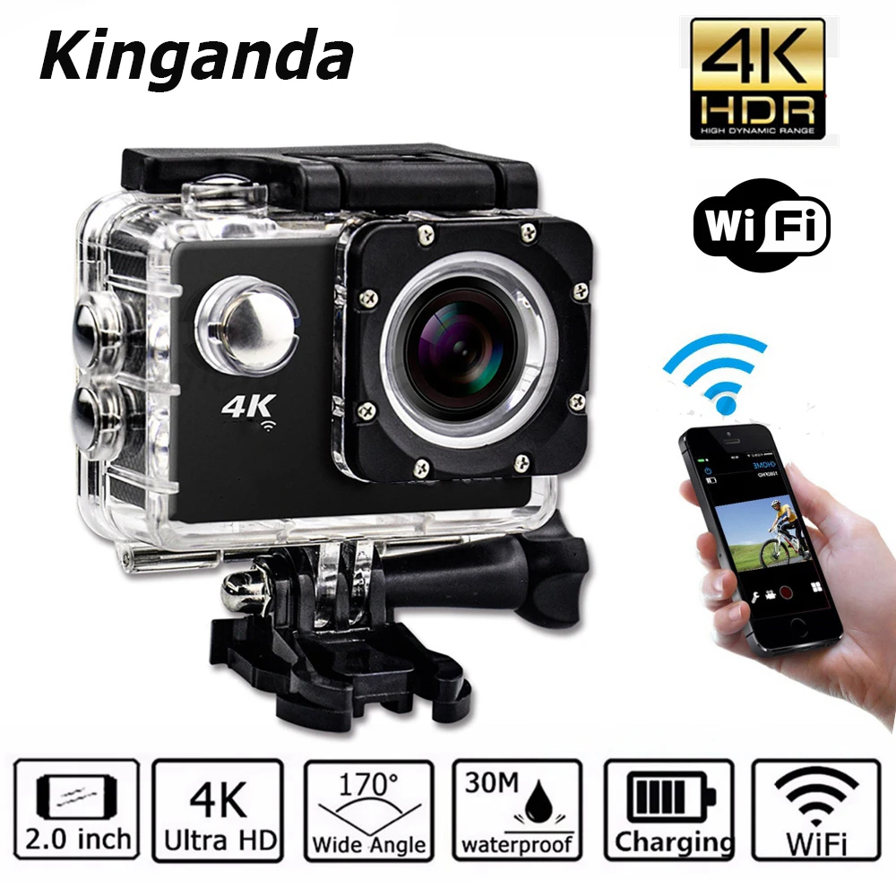 Водонепроницаемая Экшн-камера Ultra HD 4K Wi-Fi 1080P широкий угол обзора 170 градусов |