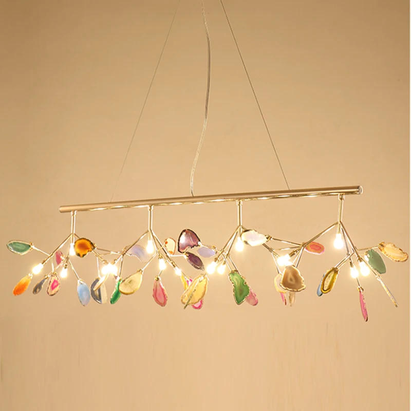 

American Branch Agate Chandelier for Dining Room Simple Creative Carnelian Chandelier Hanging Home Decor Indoor Lighting Fixture