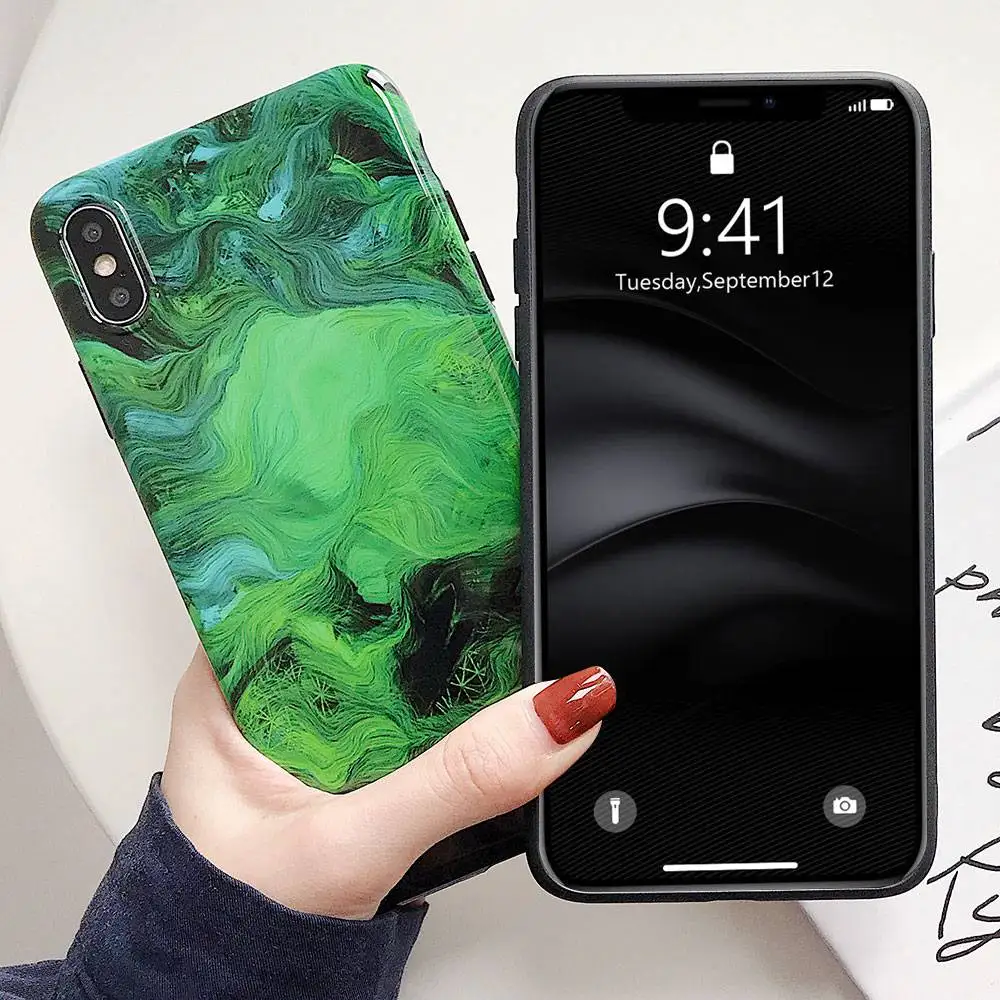 Роскошный Зеленый Мраморный чехол для телефона iPhone XR XS X 7 8 MAX 6 6S Plus Мягкий IMD