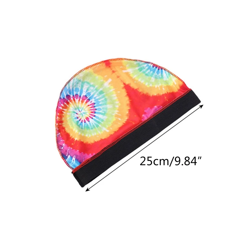 

Imitation Silk Durag Wave Dome Cap Colorful Tie-Dye Elastic Band Hair Cover Hat
