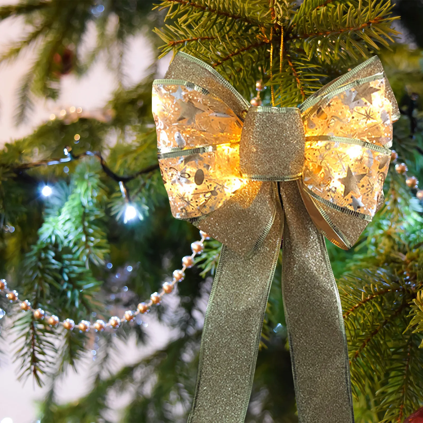 Рождественский светящийся бант бабочка аксессуары красочный серебряные