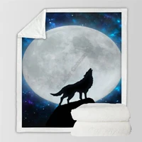 plstar cosmos moon wolf fleece blanket 3d print sherpa blanket on bed home textiles dreamlike style 2