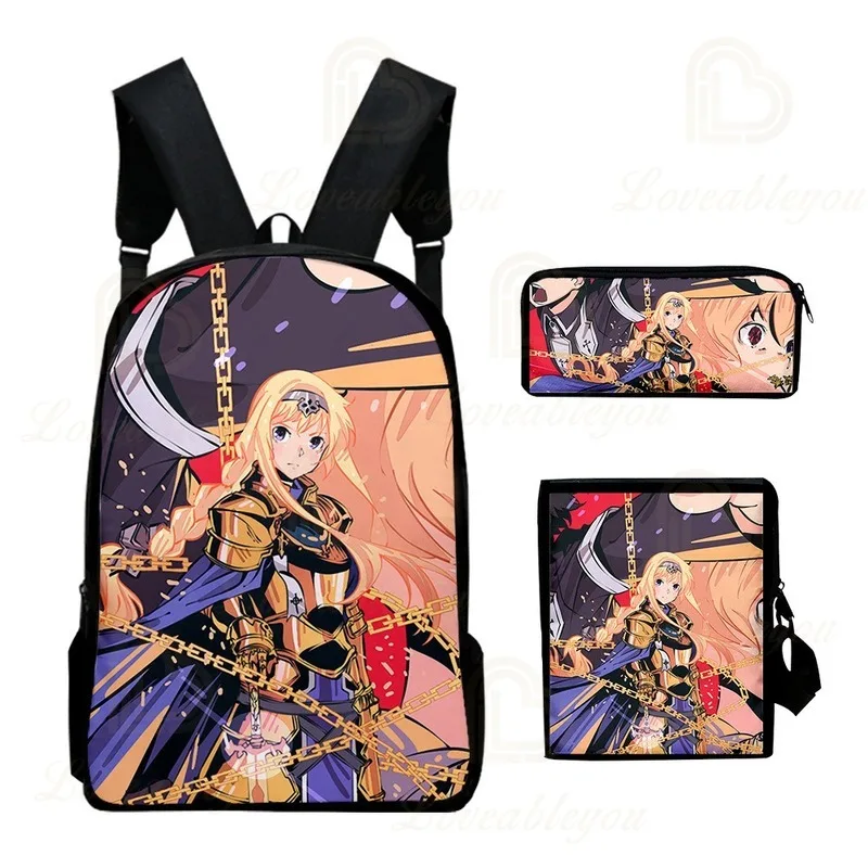 

3D Color Printing Sword Art Online Anime Oxford Backpack Boys Girls School Shoulder Bag Sets Backpack Pencil Case