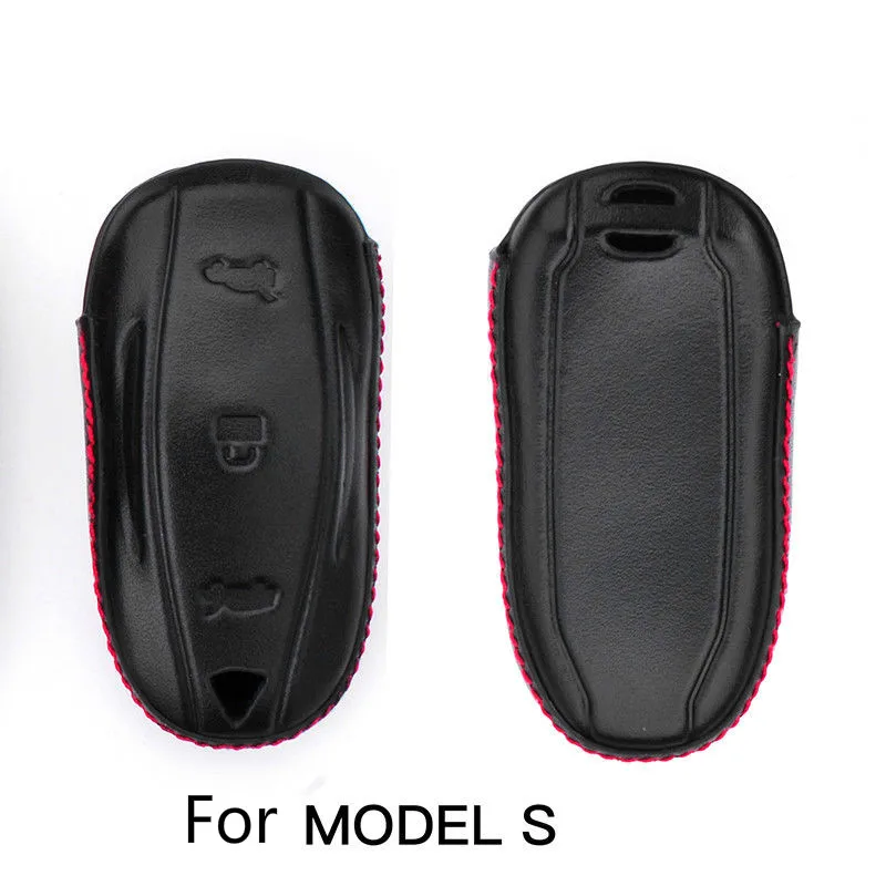 

For Tesla Model S Model X Keychain Leather Remote Control 3 Buttons Fob Holder Cover Key Case Car Styling Smart Keys