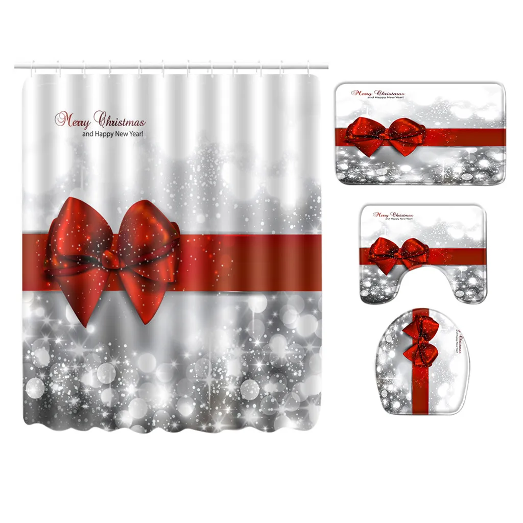 4 шт. романтичный набор штор для ванной и душа с принтом в виде банта Квадратный