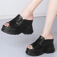 fashion sneakers women genuine leather wedges high heel slides female open toe platform roman sandals summer outdoor slippers