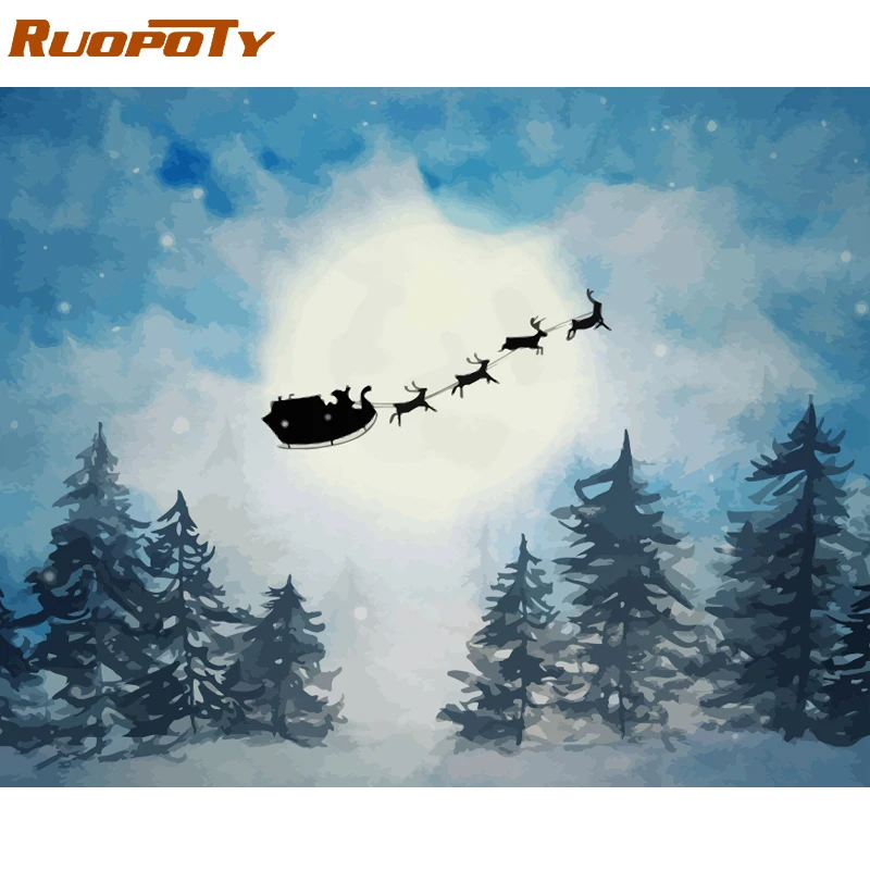 Ruopoty Рождественская фотография DIY живопись по комплекты номеров пейзаж современный расписанный вручную картина маслом для домашний декор произведение искусства 60x75 см