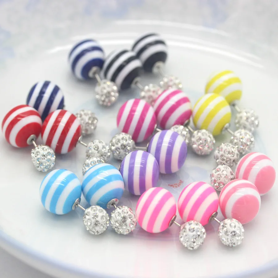 Модные ювелирные изделия двойной шар полоса Золотая Сережка-гвоздик цвет из