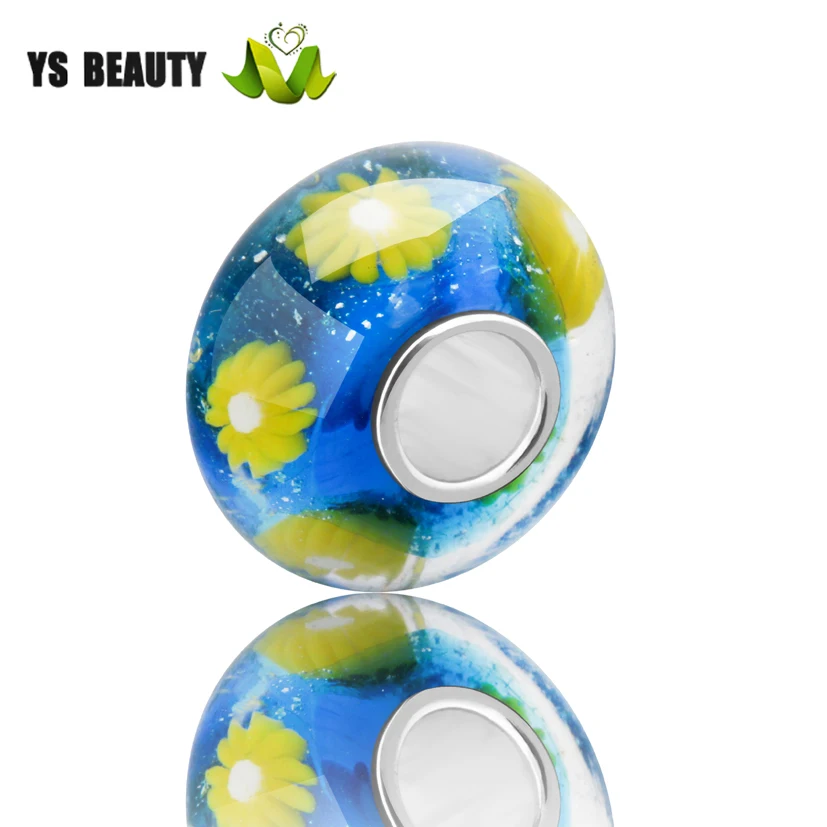 Фиолетовые стеклянные бусины с мотивом маргаритки, оригинальный дизайн китайской фабрики, бусина из серебра 925 для европейских браслетов-шармов, подходят для создания индивидуального образа.