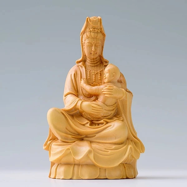 

Деревянная Статуэтка SongZi Guanyin 10 см, статуэтка Будды, украшение для дома из бокса, фигурки фэн-шуй