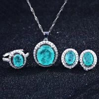 paraiba tourmaline gemstone jewelry set for women solid 925 sterling silver earrings necklaces ring sets for wedding gifts