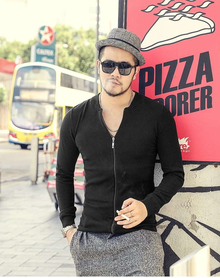 Мужской новый синий Повседневный приталенный модный вязаный кардиган на молнии