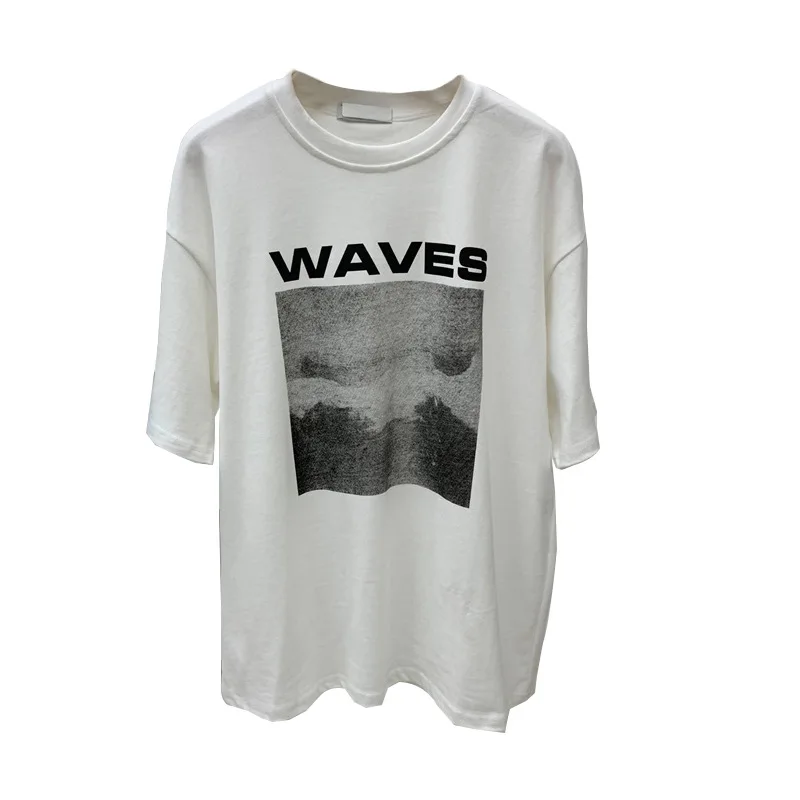 

2323 Casual Women T-Shirt Summer Letter Print Loose Short Sleeve Daily French Fashion Simple Student Cozy Popular Top O-Neck Tee