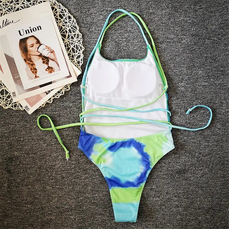 

Color Printing One-Piece Swimsuit Women Halter Monokini 2021 Girl Bathing Suit Swimwear