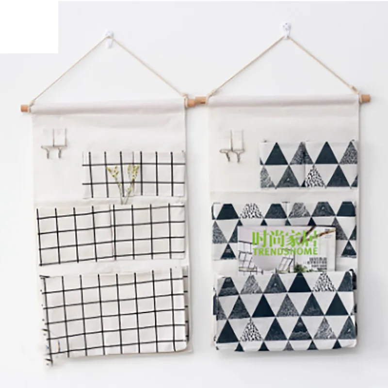 Простая Скандинавская хлопковая льняная настенная сумка для хранения моющиеся