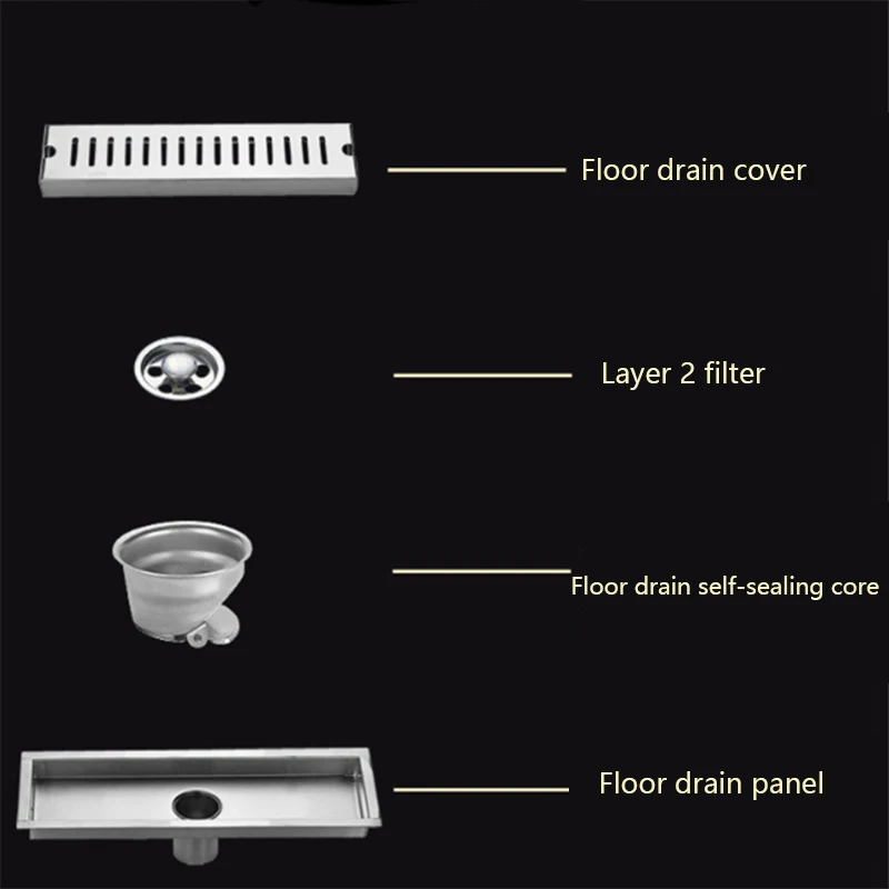 

Stainless Steel Floor Drain bathroom Shower Floor Long Square Shower Large Floor Drains Odor-Resistant Shower Drain Cover Roof D