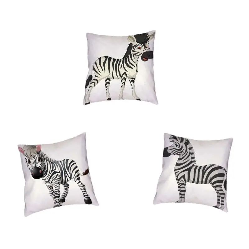 Cartoon Style Black And White Animal Pattern Cushion Set Cute Zebra 45X45Cm Home Sofa Decoration Car Pillowcase | Дом и сад