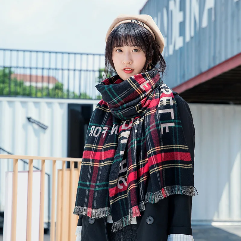 

New European and American style cashmere-like thick checked scarf in winter of 2019,Office Shawl Chequered Scarf cashmere scarf