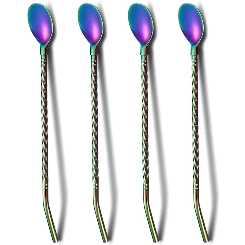 

Rainbow Ice Tea Spoon with Straw Handle, Stainless Steel Titanium Rainbow Plating,4 Pieces