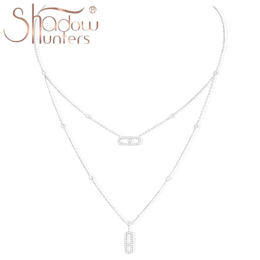 

SHADOWHUNTERS Luxury 925 Sterling Silver Move Stone Pendant Short And Long Chain 2 Rows Shining Zircon Pave Women Jewelry Gifts